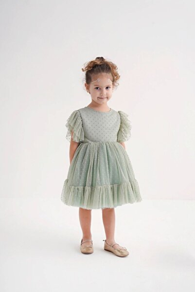 chipiques Rochie pentru copii din tul lycra cu mâneci cu volane cu buline ver...