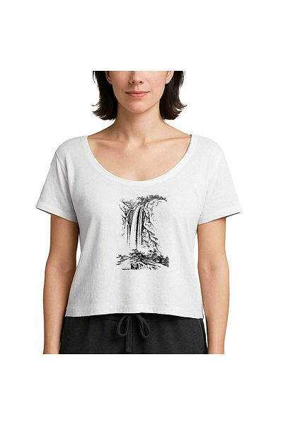 Z zepplin Black Silhouette of Waterfall White Women's T-Shirt