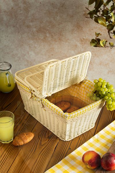 clasavm Rectangular White Picnic Basket |   Wicker Look, Lightweight & Portable Basket