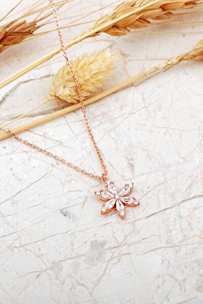Sümer Telkari Taşlı Lotus Çiçeği Rose Gümüş Kolye 8091