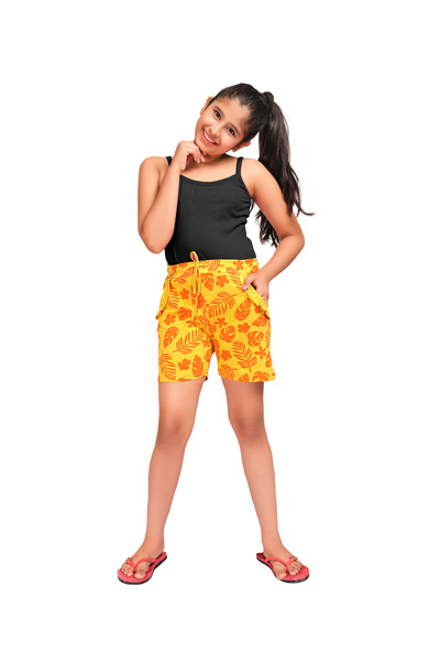 LAUREN SMITH Kids Girls Shorts with Drawstring, Pockets and Allover Cute Prints in 100% Cotton
