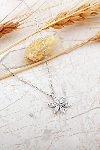 Sümer Telkari Taşlı Lotus Çiçeği Rodyum Kaplama Gümüş Kolye 8092