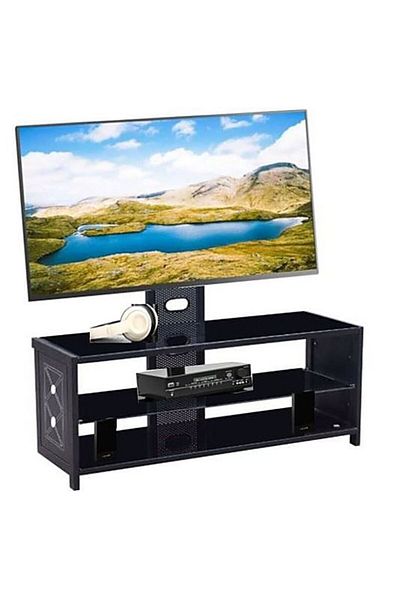 AWF AL WADI FURNITURE Clament Design Glass Steel Tv Mount Stand Tv Rack Tv Unit Pvc Stitched Exterior Frame, Black