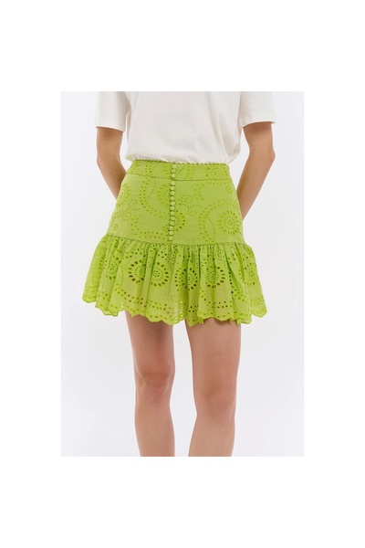 OllaCollection Button Detailed Brode Skirt Green
