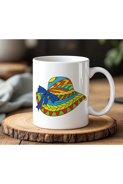 BB TRADE White Ceramic Printed Mug with Colorful Hat Design 330ml