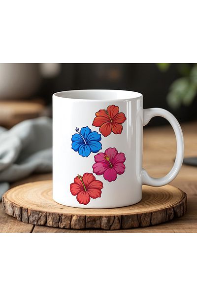 BB TRADE White Ceramic Printed Mug Cup with Colorful Flowers Design 330ml