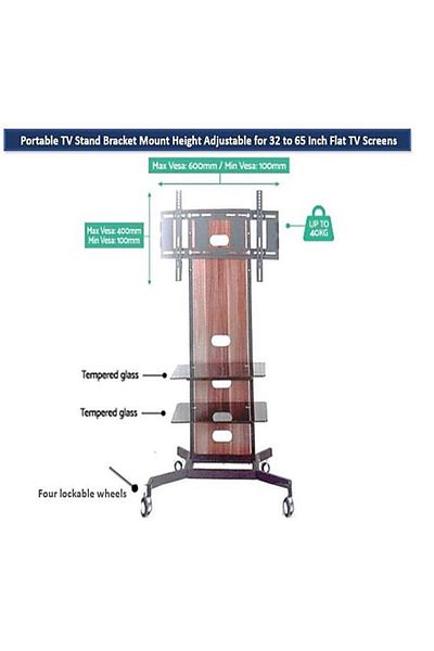 AWF AL WADI FURNITURE Portable Wooden Steel Tv Mount Stand Tv Rack Tv Unit Table 2 Tier Tempered Glass Shelves, Oak Brown