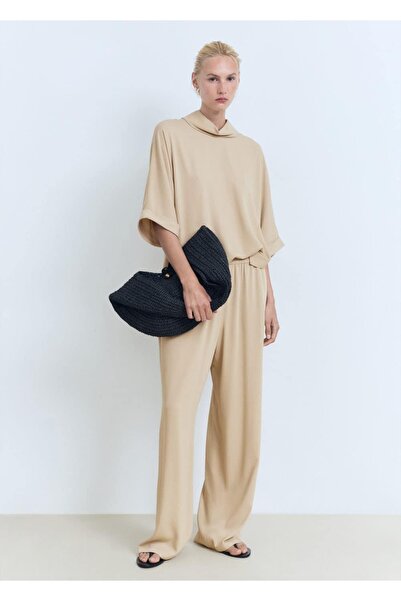 MANGO Woman Beli bağcıklı düz kesim pantolon