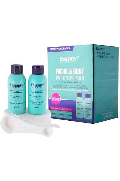 Energy Cosmetics Facial & Body Hair Bleaching System, Effective Skin-Friendly Formula, 40ml Activato