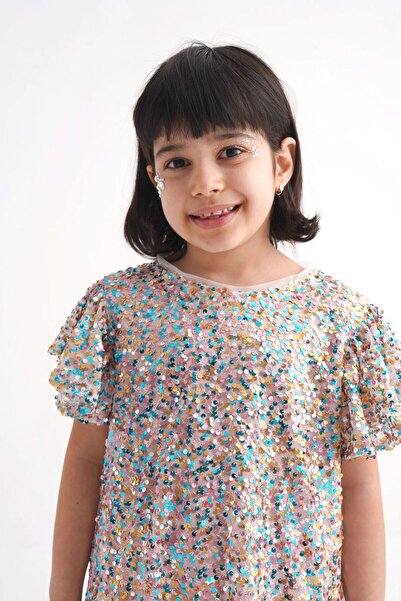 chipiques فستان أطفال مزين بالترتر الهولوغرام بأكمام فلان