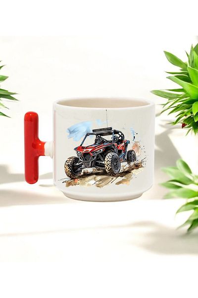 BB TRADE Utv Vehicle Designed Red t Handled Ceramic Printed Mug Cup 250 ml
