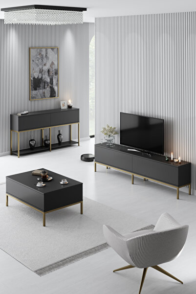 Modatte LORA GOLD METAL AYAKLI ANTRASİT TV ÜNİTESİ