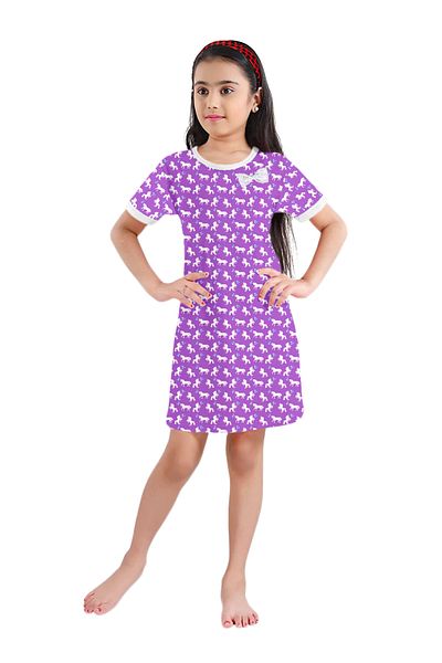 LAUREN SMITH Kids Girls 100% Cotton Night Dress with Cute Bow