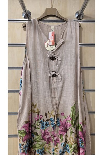 Park Moda Ιταλικό λινό φόρεμα με μηδενικό μανίκι με λεπτομέρεια με κουμπί