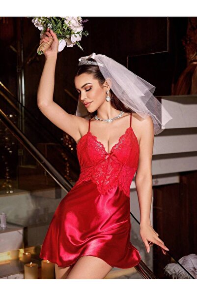 Jermo CAMPĂ DE NOAPTE SATINATĂ CU DETAIL DE DANTELĂ, CU BRETELĂ SUBȚIRE ÎN CR...