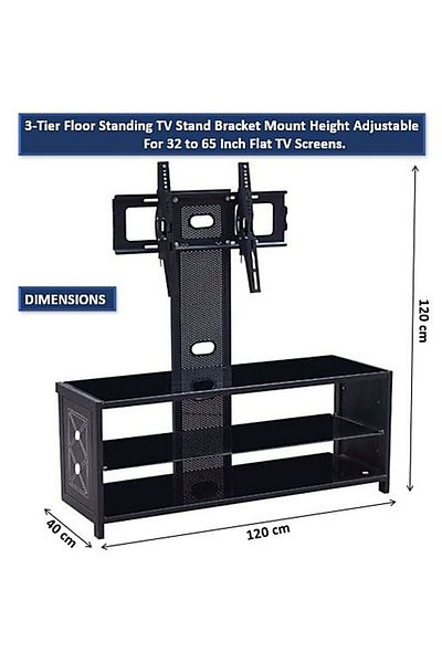 AWF AL WADI FURNITURE Clament Design Glass Steel Tv Mount Stand Tv Rack Tv Unit Pvc Stitched Exterior Frame, Black