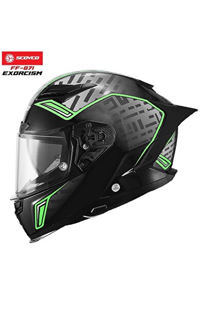 Scoyco FF-871 EXORCISM SİYAH-YEŞİL GÜNEŞ VİZÖRLÜ KAPALI KASK