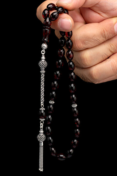 OTTOTESBİH Sertifikalı Gümüş Tasarım Orijinal Damla Kehribar Tesbih 7.5x11mm ...