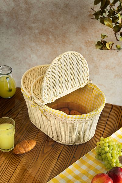 clasavm White Oval Picnic Basket | Wicker Look, Lightweight & Portable Basket