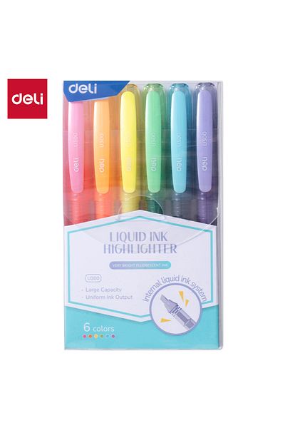 Deli EU300 Liquid Ink Highlighters 1–3.5mm, 6 Colors – ideal for study and color coding