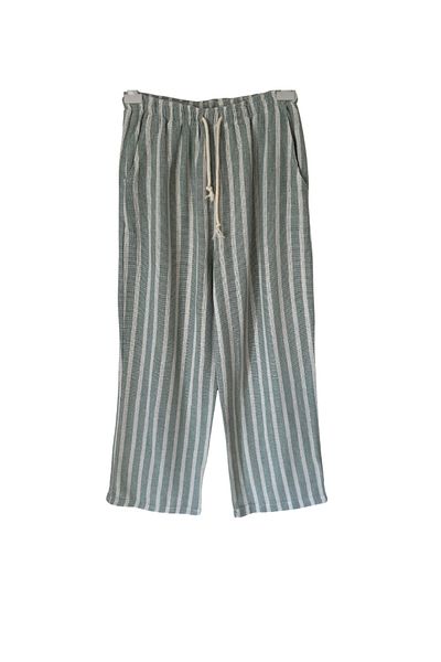 clavia Comfortable Fit Wide Leg High Waist Loose Cut Pants Breathable 100% Cotton Mint Green-Cream
