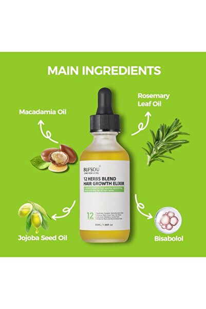 BUFSOU 12 Herbs Hair Oil – Rosemary, Jojoba, Lavender, Mentha – For Thicker, Healthy Hair