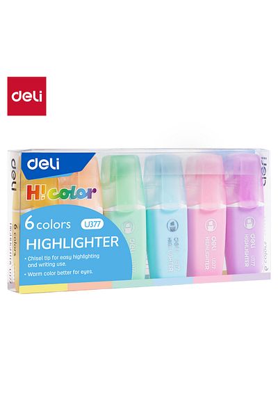 Deli EU377 Pastel Highlighters 1–5mm Tip, 6 Colors – ideal for soft marking and study