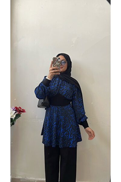 DİLEKBUTİK μπλε μπαλόνι μανίκι με κάθισμα στη μέση