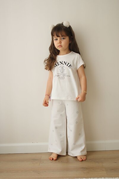 Morbellabutikaksesuar Girl's Text Printed T-Shirt and Stone Detailed Trousers...