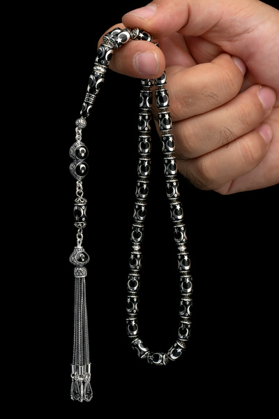 OTTOTESBİH Sertifikalı Gümüş Tespih Ayyıldız Tasarım 6.5x11mm 50Gr Kapsül Kesim