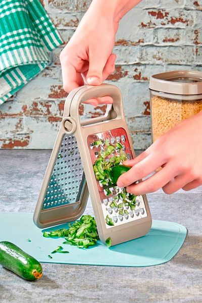 Mutfak Köşesi Lino Foldable and Detachable Double-Sided Grater, Practical Grater with Stainless Steel Blades Beige