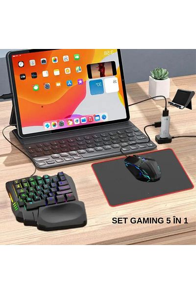 LUDORA Gaming Telefon, Tastatura Iluminata RGB, Emulator Jocuri Telefon, 35 Taste One Hand si Mouse Gaming