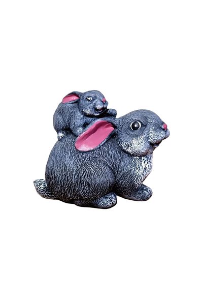 BV Decorative statuette, Rabbit with chicks, Gray, 24 cm, DV04-12A