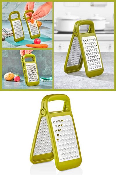 Mutfak Köşesi Lino Foldable and Detachable Double-Sided Grater, Practical Grater with Stainless Steel Blades Green