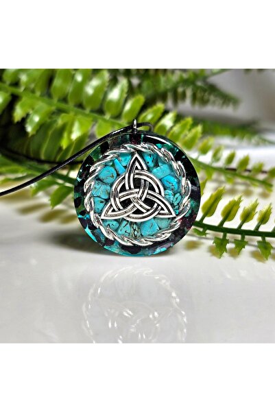Singincraft Antik Gümüş Triquetra - Turkuaz - Turmalin Orgonit Kolye - EL YAPIMI TASARIM ÜRÜNLER