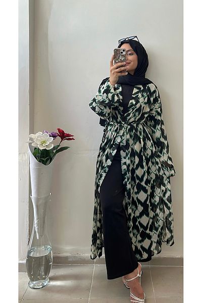 DİLEKBUTİK Green Pareo Beach Kimono Hijab Kimono