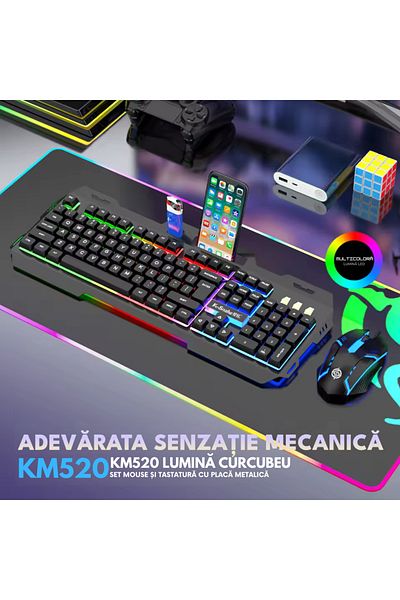 LUDORA Gaming Kit Mechanical Keyboard and Wired Mouse Rainbow RGB Lighting, USB Cable, PBT Keys