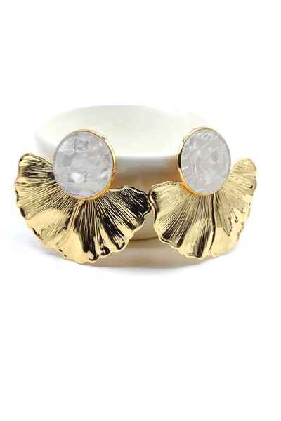 velissa Sedef Gold Leaf Detail Earrings 5cm