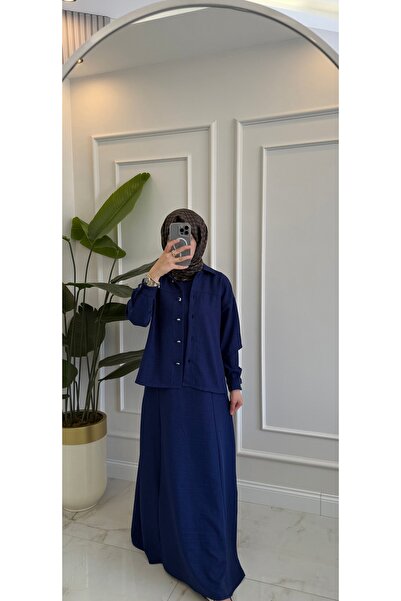 BESSE SOFİA KETEN KUMAŞ CEKETLİ LACİVERT