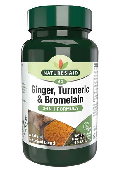 Natures Aid الزنجبيل والكركم والبروميلين 60 قرصًا