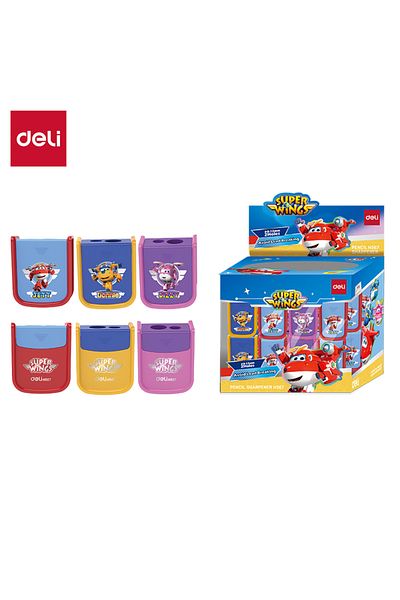 Deli EH567 Super Wings Pencil Sharpener 2-Hole 3 Colors 36pcs – ideal for school use