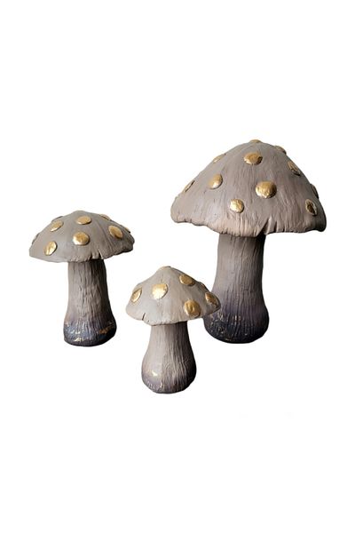 BV Decorative statuette, Set of 3 Mushrooms, Gray, 20 cm, DVTEB001