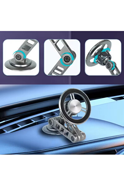 LUDORA Suport telefon auto, brat metalic din aliaj, magnet puternic, pe parbriz sau bord, rotire 360 grade