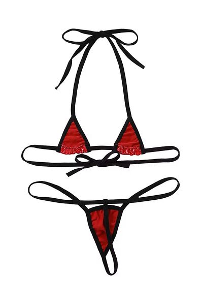 Cicişim Black Drawstring Red Leather Look Drawstring Bikini Set