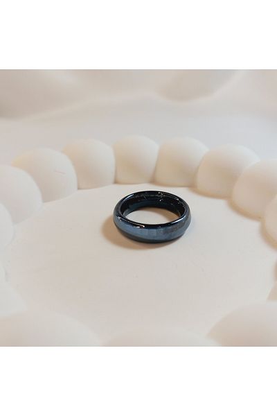 Crystal Atelier Certified Black Natural Agate Stone Evil Eye Ring