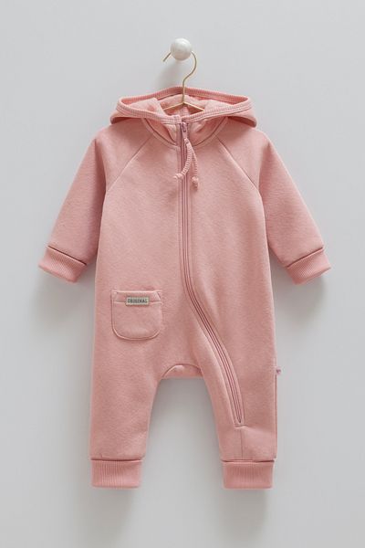Caramell 3 Thread Raised Hooded Baby Girl Jumpsuit (1-12 Months)