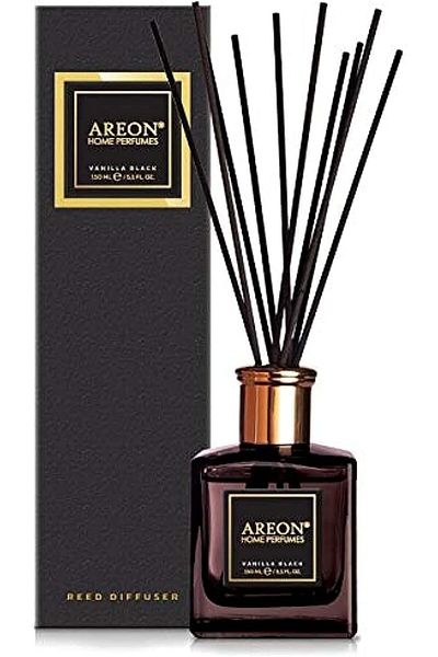 Areon Home Perfume Reed Diffuser Premium 10 Rattan Reeds, Vanilla Black, 150 Ml