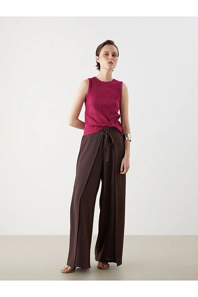 LC Waikiki Lcw Vision Brown Women's Wide Leg Pants with Elastic Waist