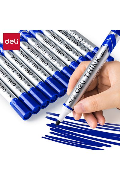 Deli EU00130 Think Whiteboard Marker Blue 2.0mm Bullet Tip 12pcs/box – ideal for school & office