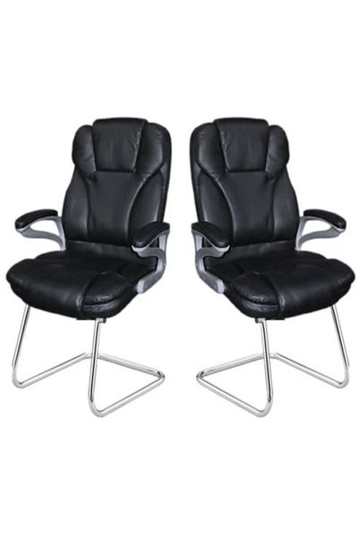 AWF AL WADI FURNITURE Rumy Set of 2 Heavy Duty PU Leather Double Cushioned Comfy Black Visitor Chairs Multipurpose Use